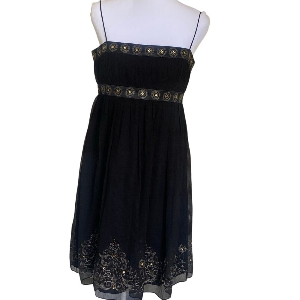 Vintage 90's NEW W/TAGS Maggie London Black Silk Babydoll Dress Sequins Size 8P